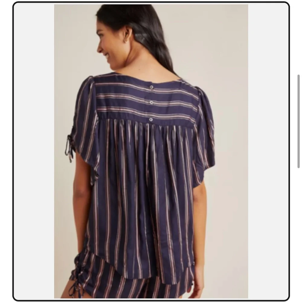 Anthropologie Cameron tie sleeve metallic accent chic top XS